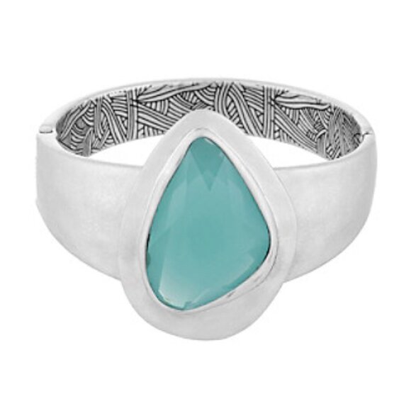 The Sak Jewelry - The Sak Silver tone Large Aqua Stone Hinged Bangle Bracelet